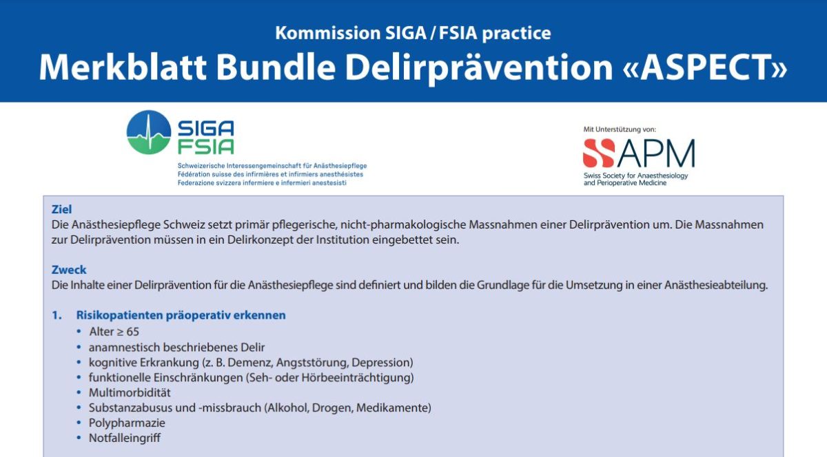 SIGA-FSIA, Merkblatt zur Prävention des postoperativen Delirs