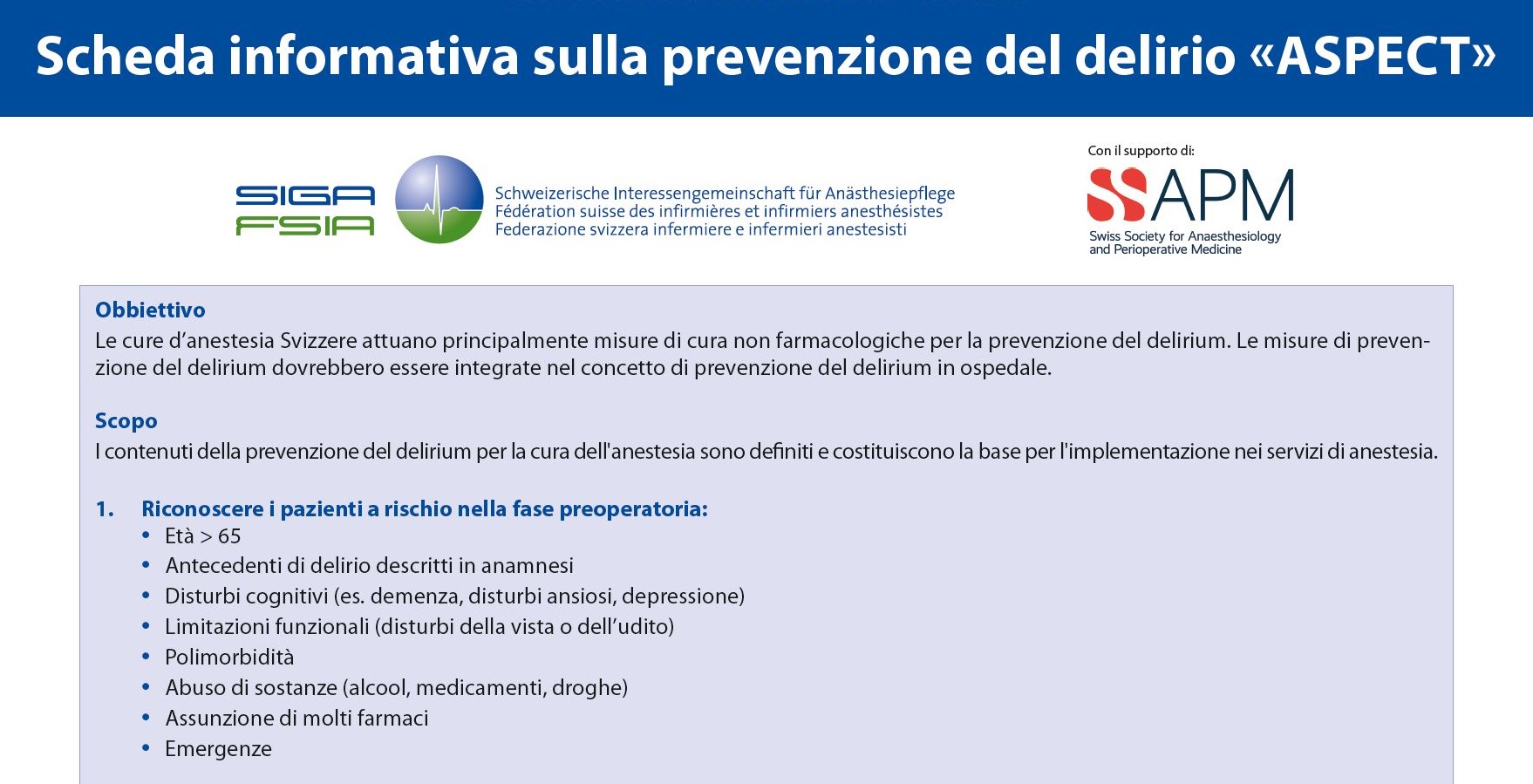 SIGA-FSIA, Merkblatt Delir jetzt auf Italienisch erhältlich